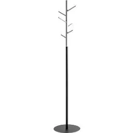 Garderobenständer HAKU, 6 Haken mit jeweils 5 kg Tragkraft, Ø 360 x H 1700 mm, Stahlrohr pulverbeschichtet/Holz/Metall, grau-schwarz