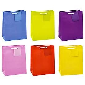Geschenktüte ?Trendfarben?, Format A5, mit Tragekordel & Beschriftungsschild, B 180 x T 100 x H 230 mm, PP-Folie, 12 Stück farbsortiert