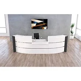 Grosse Bogen-Empfangstheke Faro, mit Niedrigmodul, Kabelführung, B 3240 x T 1230 x 1120 mm, weiss/anthrazit
