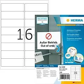 Herma Adressetiketten Special Nr. 10309, 99,1 x 33,8 mm, selbstklebend, ablösbar, bedruckbar, weiss, 1600 Stück auf 100 Blatt