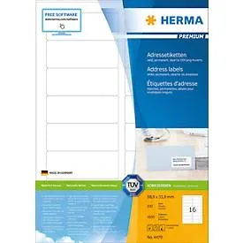 HERMA -  Etiketten Premium 88,9×33,8mm 4479 weiss 1600 Stück, One Size