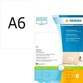 Herma Premium-Adressetiketten Nr. 8689, 105 x 148 mm, selbstklebend, permanenthaftend, bedruckbar, Papier, weiss, 800 Stück auf 800 Blatt