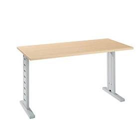 Home Office Schreibtisch IQ, Rechteck, C-Fuss, B 1300 x T 650 x H 735 mm, Ahorn/weissaluminium RAL 9006