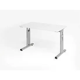 Hammerbacher Höhenverstellbarer gerader Schreibtisch mit C-Fuß Express Q Weiß, Silber 1.200 x 672 x 685 - 810 mm