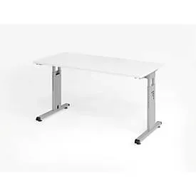 Hammerbacher Höhenverstellbarer gerader Schreibtisch mit C-Fuß Express Q Weiß, Silber 1.400 x 672 x 685 - 810 mm