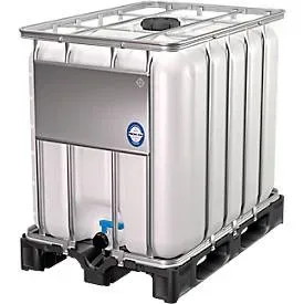 IBC Container, 600 Liter, HDPE, stapelbar, Auslaufventil, auf Kunststoffpalette, B 1200 x T 800 x H 1013 mm