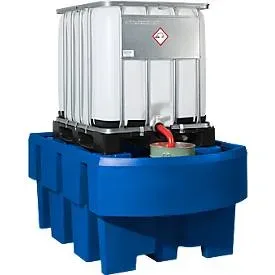 asecos® Auffangwanne aus PE für IBC-Container, integrierter Abfüllbereich, HxBxT 860 x 1.280 x 1.910 mm, ohne Gitterrost