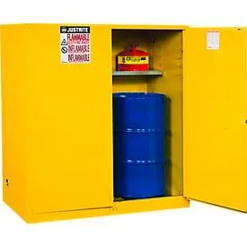 Justrite Sicherheitsschrank Vertical Drum Sure-Grip® EX, für 2 x 110 L Fässer, manuell schliessende Türen, gelb