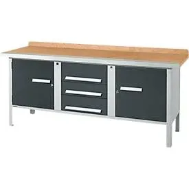 Kastenwerkbank Schäfer Shop Select PW 200-4, Buche Multiplexplatte, mit Stahlkante, bis 750 kg, B 2000 x T 700 x H 840 mm, Anthrazit