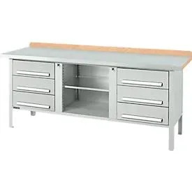 Kastenwerkbank Schäfer Shop Select PW 200-2, Buche Multiplexplatte, mit Stahlabdeckung, bis 750 kg, B 2000 x T 700 x H 840 mm, Lichtgrau