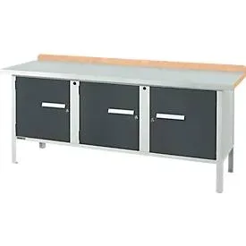 Kastenwerkbank Schäfer Shop Select PW 200-3, Buche Multiplexplatte, mit Stahlabdeckung, bis 750 kg, B 2000 x T 700 x H 840 mm, Anthrazit