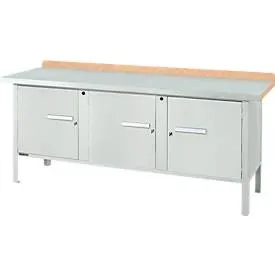 Kastenwerkbank Schäfer Shop Select PW 200-3, Buche Multiplexplatte, mit Stahlabdeckung, bis 750 kg, B 2000 x T 700 x H 840 mm, Lichtgrau