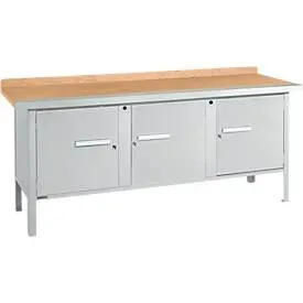 Kastenwerkbank Schäfer Shop Select PW 200-3, Buche Multiplexplatte, mit Stahlkante, bis 750 kg, B 2000 x T 700 x H 840 mm, Weissaluminium