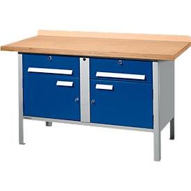 Kastenwerkbank Schäfer Shop Select PWi 150-0, Buche Multiplexplatte, bis 750 kg, B 1500 x T 700 x H 840 mm, Enzianblau