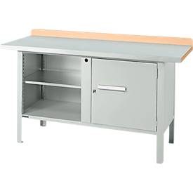 Kastenwerkbank Schäfer Shop Select PWi 150-1, Buche Multiplexplatte, mit Stahlabdeckung, bis 750 kg, B 1500 x T 700 x H 840 mm, Lichtgrau