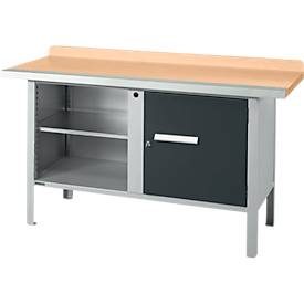 Kastenwerkbank Schäfer Shop Select PWi 150-1, Buche Multiplexplatte, mit Stahlkante, bis 750 kg, B 1500 x T 700 x H 840 mm, Anthrazit