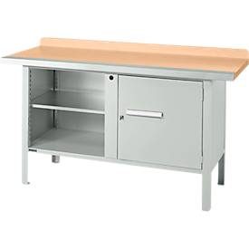 Kastenwerkbank Schäfer Shop Select PWi 150-1, Buche Multiplexplatte, mit Stahlkante, bis 750 kg, B 1500 x T 700 x H 840 mm, Lichtgrau
