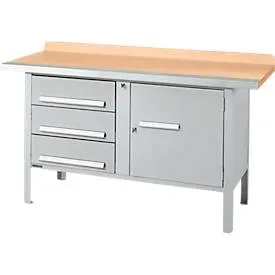 Kastenwerkbank Schäfer Shop Select PWi 150-4, Buche Multiplexplatte, mit Stahlkante, bis 750 kg, B 1500 x T 700 x H 840 mm, Weissaluminium