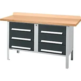 Kastenwerkbank Schäfer Shop Select PWi 150-6, Buche Multiplexplatte, bis 750 kg, B 1500 x T 700 x H 840 mm, Anthrazit