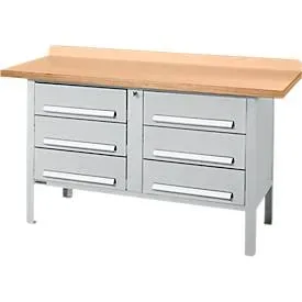 Kastenwerkbank Schäfer Shop Select PWi 150-6, Buche Multiplexplatte, bis 750 kg, B 1500 x T 700 x H 840 mm, Weissaluminium