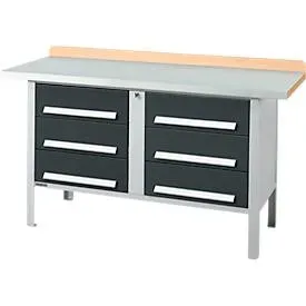 Kastenwerkbank Schäfer Shop Select PWi 150-6, Buche Multiplexplatte, mit Stahlabdeckung, bis 750 kg, B 1500 x T 700 x H 840 mm, Anthrazit