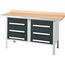 Kastenwerkbank Schäfer Shop Select PWi 150-6, Buche Multiplexplatte, mit Stahlkante, bis 750 kg, B 1500 x T 700 x H 840 mm, Anthrazit
