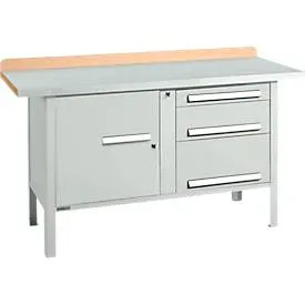 Kastenwerkbank Schäfer Shop Select PWi 150-7, Buche Multiplexplatte, mit Stahlabdeckung, bis 750 kg, B 1500 x T 700 x H 840 mm, Lichtgrau