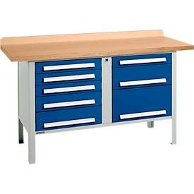 Kastenwerkbank Schäfer Shop Select PWi 150-8, Buche Multiplexplatte, bis 750 kg, B 1500 x T 700 x H 840 mm, Enzianblau