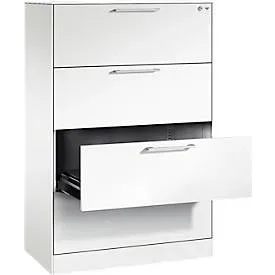 Karteikartenschrank, 2-bahnig DIN A4 quer, 4 Schübe mit Vollauszug & Bügelgriffen, Zentralverschluss, B 800 x T 435 x H 1298 mm, weiss/weiss