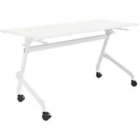Klapptisch, mit 4 feststellbaren Rollen, Rechteck, Rundrohr, B 1400 x T 600 x H 720 mm, weiss/weiss