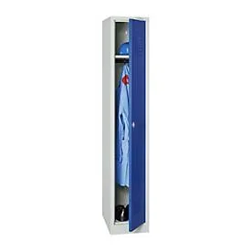 Kleiderspind, 1 Tür, B 400 x H 1800 mm, Drehriegelverschluss, lichtgrau/blau