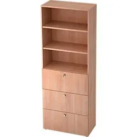 Kombischrank TOPAS LINE, 6 Ordnerhöhen, Regal und Hängeregistratur, Nussbaum-Dekor/Nussbaum-Dekor