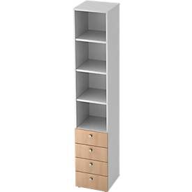 Kombischrank TOPAS LINE, 6 Ordnerhöhen, Regale + 4 Schübe, weiss/Eiche