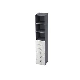 Kombischrank TOPAS LINE, 6 Ordnerhöhen, Regale + 6 Schübe, graphit/weiss