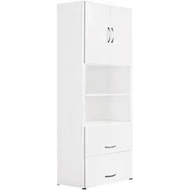 Kombischrank PALENQUE, 6 OH, Holztüren, HR-Auszug, B 800 x T 420 x H 2160 mm, weiss