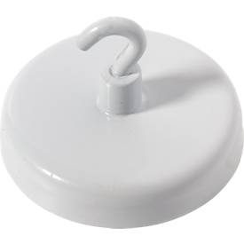 Kraftmagnet mit Haken, Ø 36 mm, Haftkraft  ca. 10 kg, weiss, 5 Stück