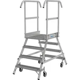 KRAUSE® STABILO fahrbare Podestleiter, beidseitig begehbar, Profilrost R13, 2 x 4 Stufen