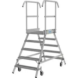 KRAUSE® STABILO fahrbare Podestleiter, beidseitig begehbar, Profilrost R13, 2 x 5 Stufen