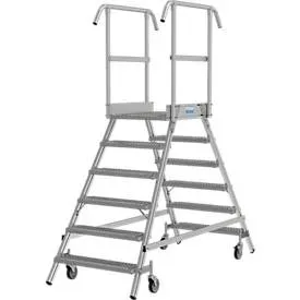 KRAUSE® STABILO fahrbare Podestleiter, beidseitig begehbar, Profilrost R13, 2 x 6 Stufen
