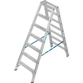 KRAUSE STABILO Doppelleiter R13 2x7 Stufen, 80 mm Lochbild selbstreinigend, hochfeste Alu-Gelenke, SafetyCap