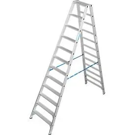 KRAUSE STABILO Doppelleiter R13 2x12 Stufen, 80 mm Lochbild selbstreinigend, hochfeste Alu-Gelenke, SafetyCap