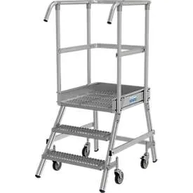 KRAUSE® STABILO fahrbare Podestleiter, einseitig begehbar, Profilrost R13, 3 Stufen