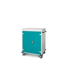 Laptopwagen mit Ladefunktion, 2-Punkt-Verriegelung, CH-Stecker, Feststellbremse, 16 Fächer, B 920 x T 500 x H 1060, türkis