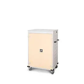 Laptopwagen mit Ladefunktion, 2-Punkt-Verriegelung, CH-Stecker, Feststellbremse, 20 Fächer, B 920 x T 500 x H 1250, hellelfenbein