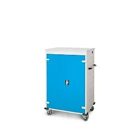 Laptopwagen mit Ladefunktion, 2-Punkt-Verriegelung, CH-Stecker, Feststellbremse, 20 Fächer, B 920 x T 500 x H 1250, lichtblau