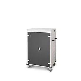 Laptopwagen mit Ladefunktion, 2-Punkt-Verriegelung, CH-Stecker, Feststellbremse, 20 Fächer, B 920 x T 500 x H 1250, tiefschwarz