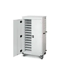 Laptopwagen mit Ladefunktion, 2-Punkt-Verriegelung, CH-Stecker, Feststellbremse, 26 Fächer, B 920 x T 500 x H 1540, lichtgrau