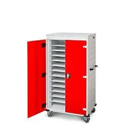 Laptopwagen mit Ladefunktion, 2-Punkt-Verriegelung, CH-Stecker, Feststellbremse, 26 Fächer, B 920 x T 500 x H 1540, verkehrsrot