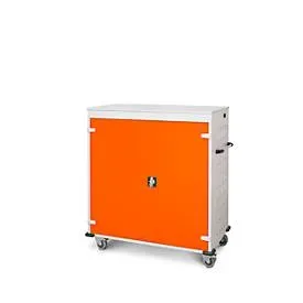 Laptopwagen mit Ladefunktion, 2-Punkt-Verriegelung, CH-Stecker, Feststellbremse, 30 Fächer, B 1310 x T 500 x H 1250, orange
