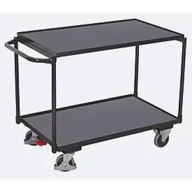 Leichter Tischwagen, Stahl/MDF-Platte, Anthrazitgrau/Dunkelgrau, 2 Etagen, L 985 x B 605 mm, TPE-Rollen mit EasySTOP, bis 250 kg